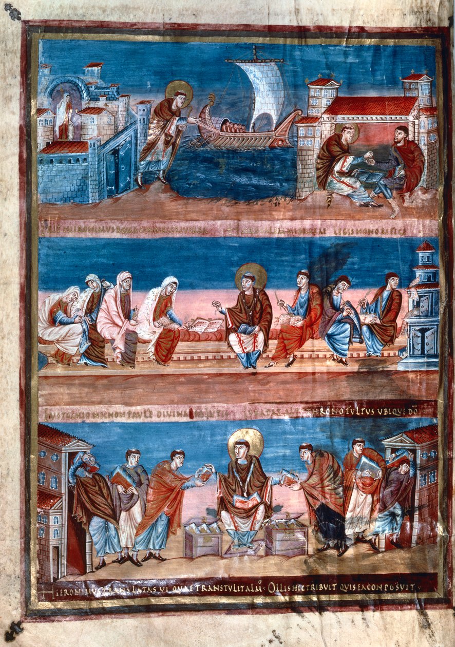 Cenas da vida de São Jerônimo, da Bíblia de Carlos, o Calvo, século IX de Unbekannt