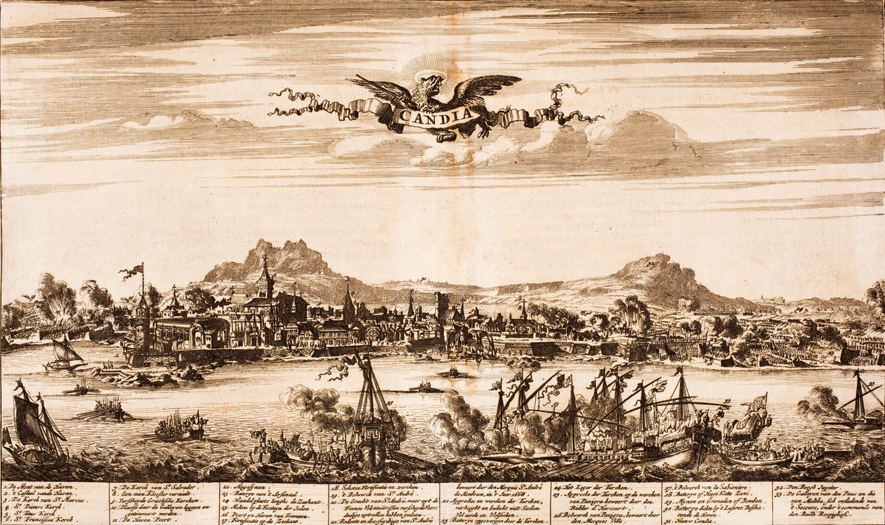 Batalha marinha durante o cerco de Candia De: cena da guerra, 1675. de Unbekannt