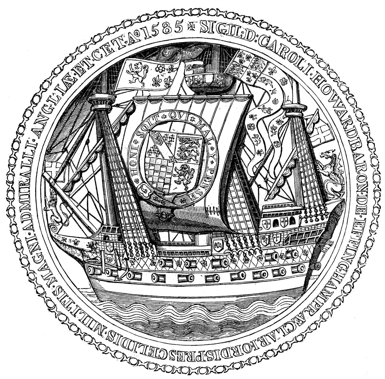 Selo e autógrafo do Lorde Alto Almirante, Charles, Lorde Howard de Nottingham, 1585 de Unbekannt