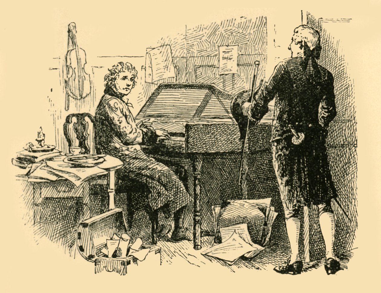 Sentado diante de um piano velho e desgastado, 1907. de Unbekannt