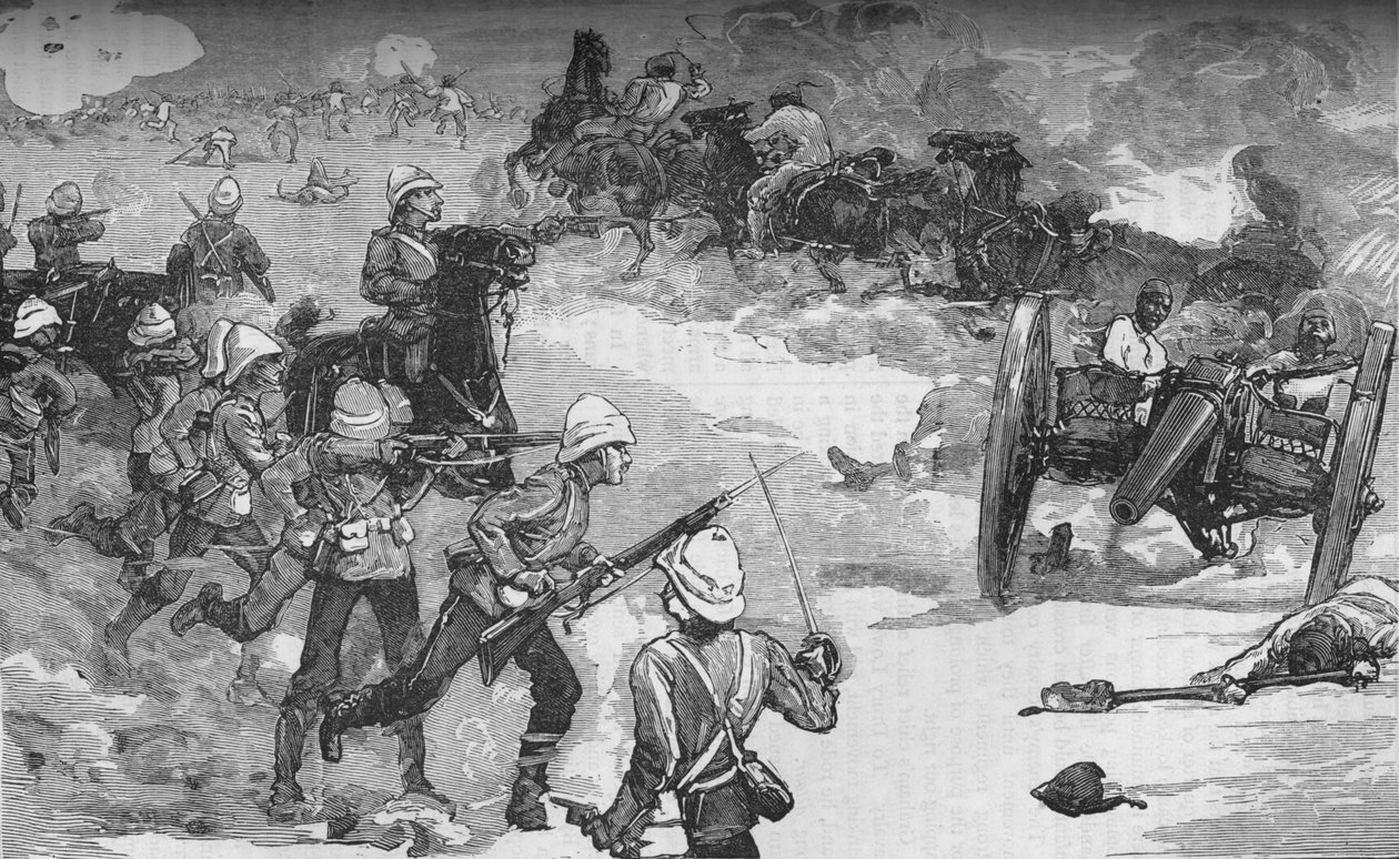 Segunda Batalha de Kassassin 9 de setembro: captura de duas armas Krup pelos fuzileiros navais Royyal, c1882 de Unbekannt