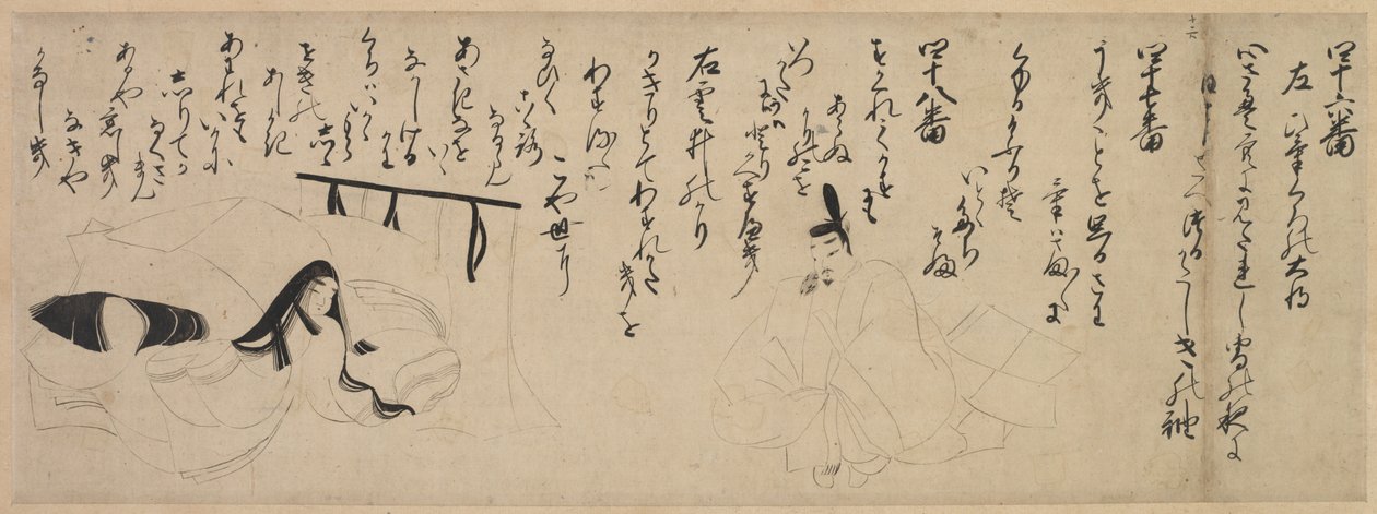 Seção de Tale of Genji Handscroll, 1400s. de Unbekannt