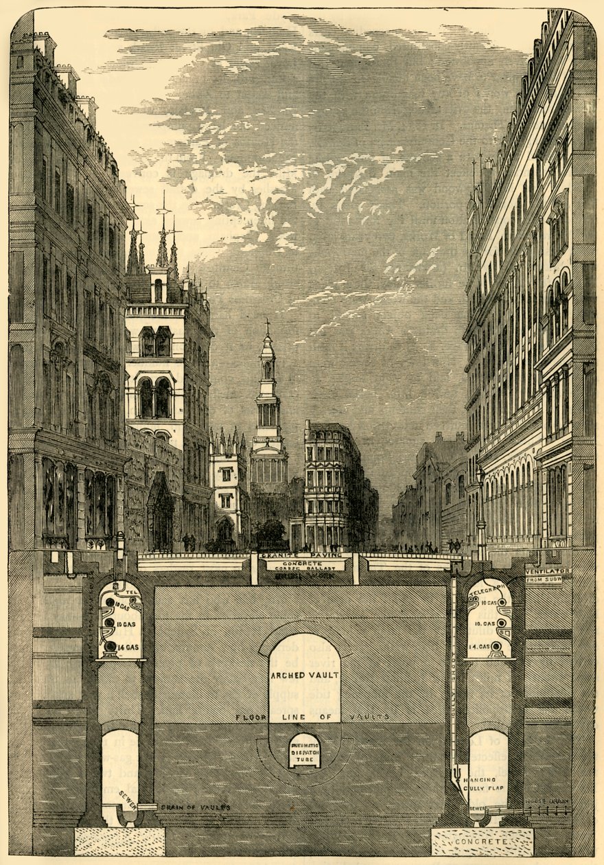 Seção do viaduto Holborn, mostrando os metrôs, c1876. de Unbekannt