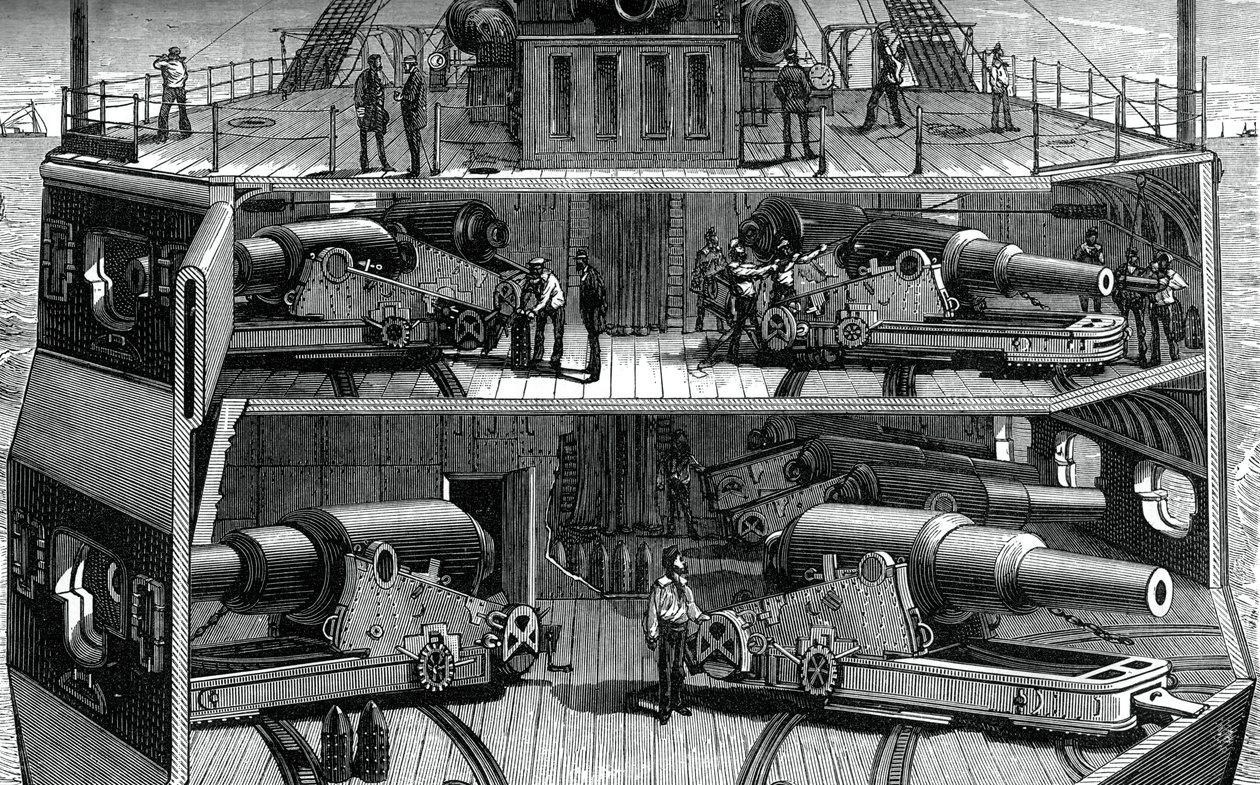 Vista de seção de baterias na fragata de ferro Alexandra, c1880 de Unbekannt