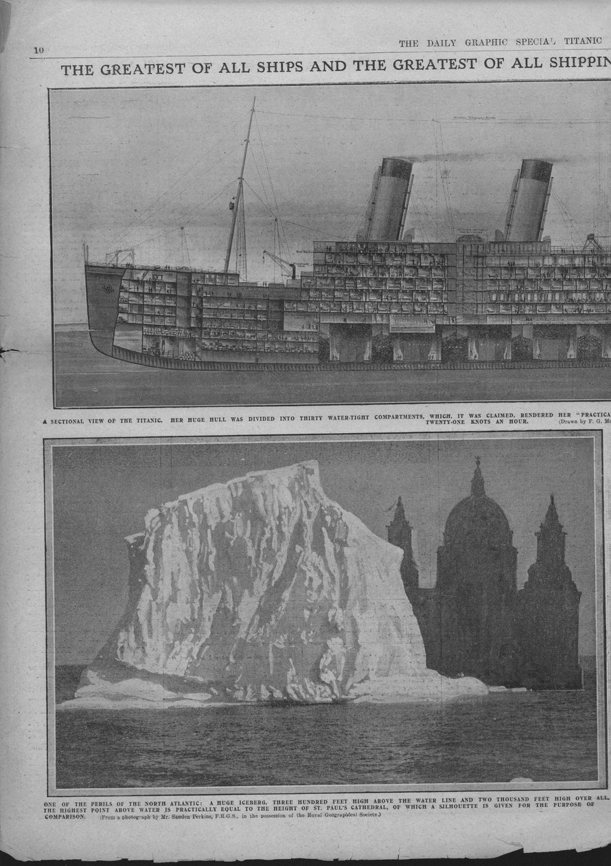 Diagrama secional do Titanic e iceberg, 20 de abril de 1912. de Unbekannt