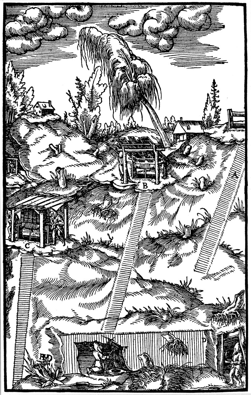 Vista secional de uma mina alemã, 1556 de Unbekannt