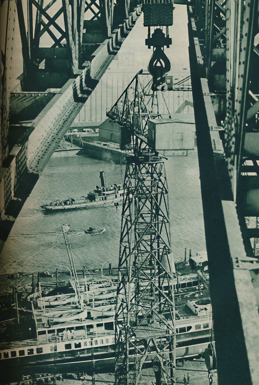 Visto de um guindaste, o rio Clyde parece uma longa e estreita bacia portuária, 1937 de Unbekannt