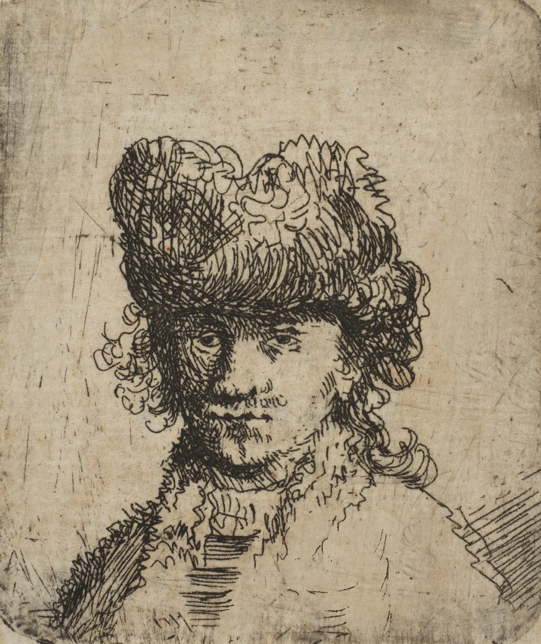 Auto-retrato com gorro de pele: Busto, séc. XVIII., séc. XVIII. de Unbekannt