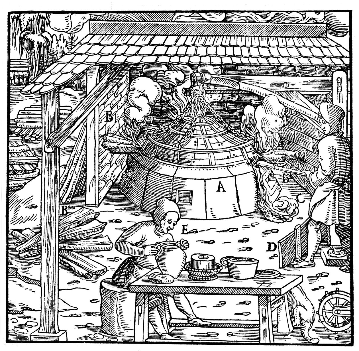 Separando o chumbo da prata ou do ouro em um forno de cupelamento, 1556 de Unbekannt