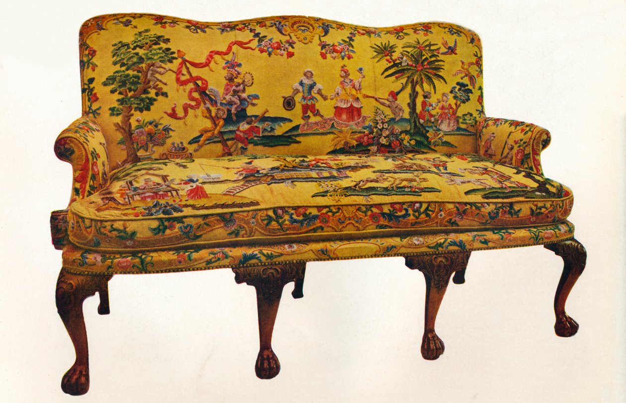 Sofá coberto com bordado de época Chinoiserie, c1710 de Unbekannt