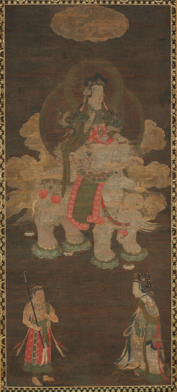 Tríade Shakyamuni: Buda com a presença de Manjushri e Samantabhadra Bodhisattva com elefante, final 1 de Unbekannt