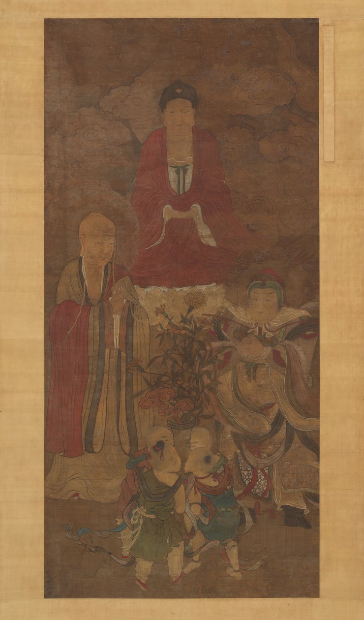 Shakyamuni com luohan, rei celestial e meninos, início do século XVII. de Unbekannt