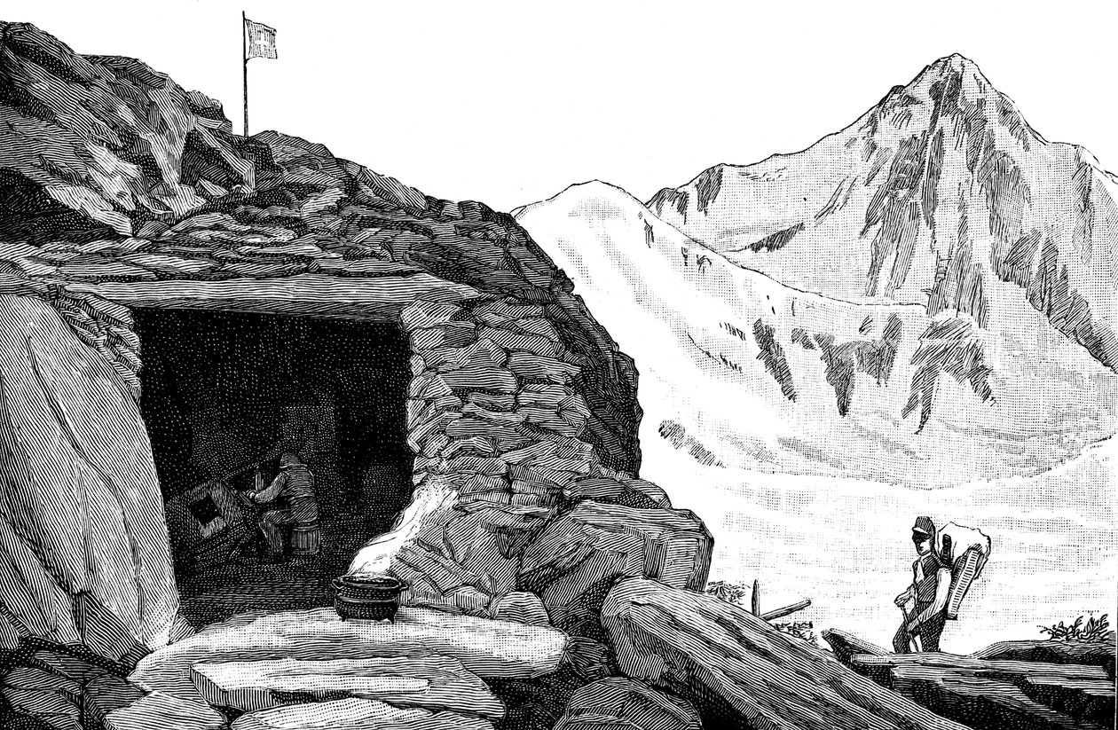 Abrigo construído pelo glaciólogo Louis Agassiz, Glaciar Aar, Suíça, 1840 1885 de Unbekannt