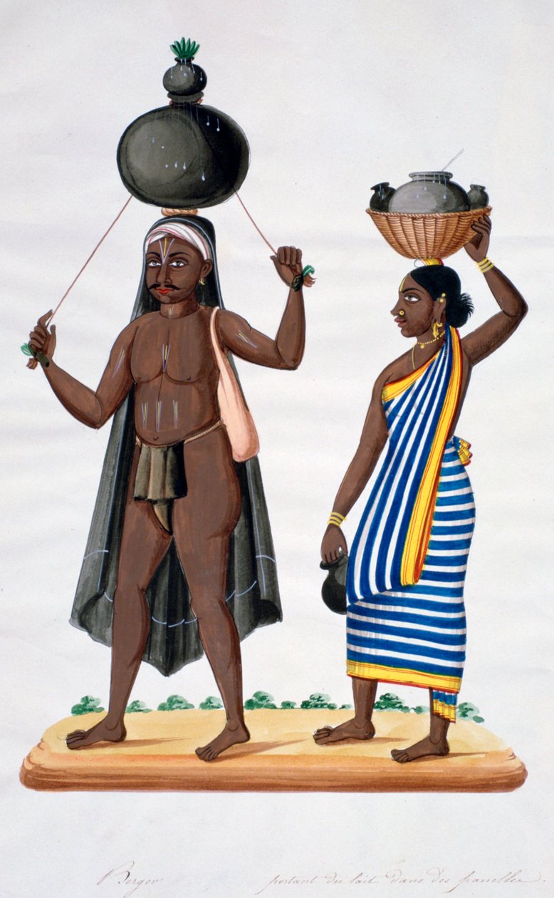 Pastor e sua esposa carregando leite, Índia, 1834 de Unbekannt
