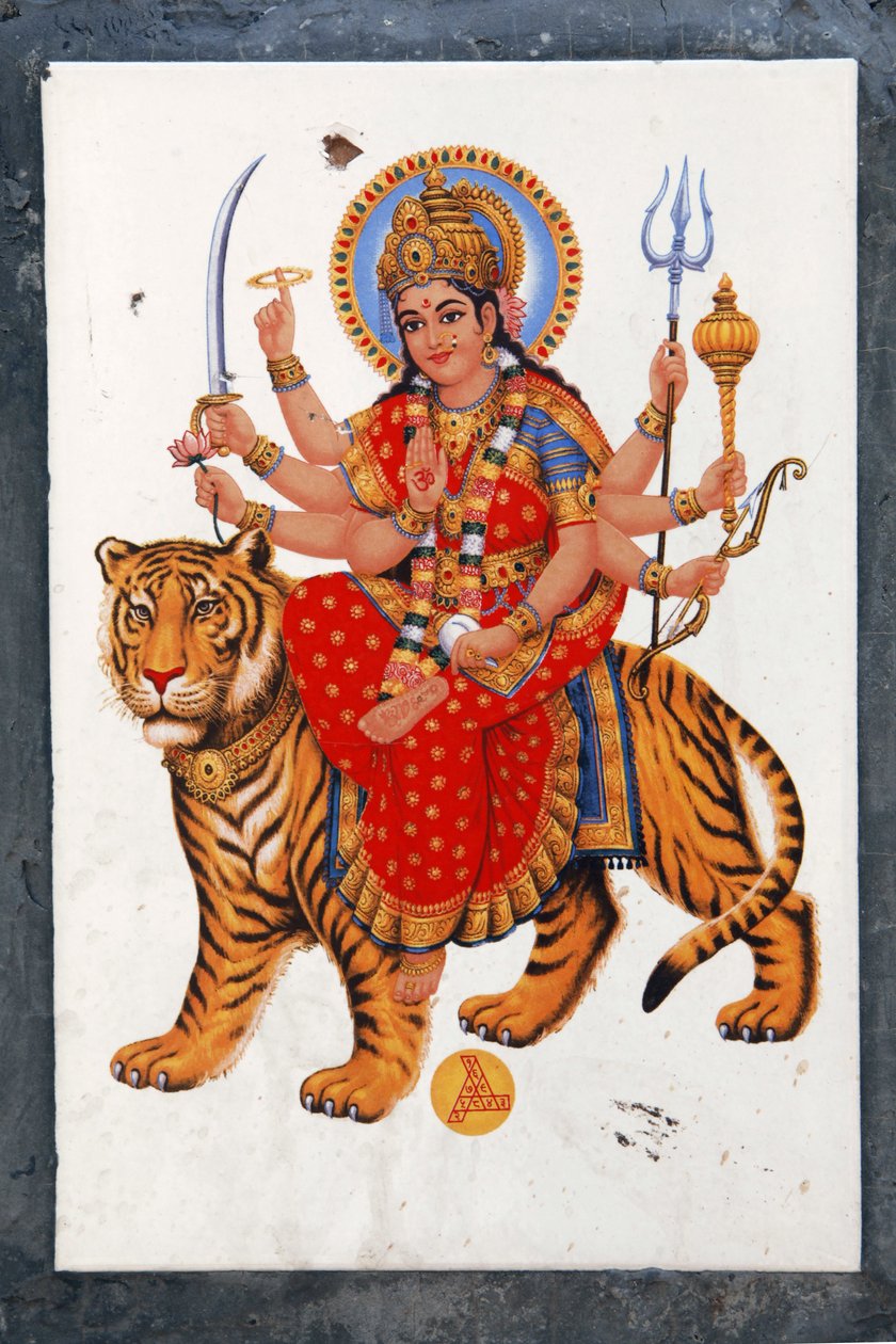 Sherawali, ou Jagadamba. As pessoas no norte da Índia cantam em louvor a ela como Jai Mata di, ela é a mesma Durga ou Shakti. de Unbekannt