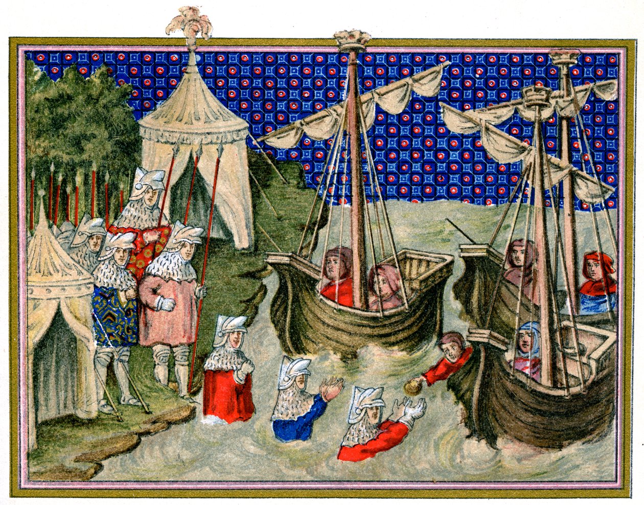 Navios trazendo provisões para o anfitrião inglês, campanha de Richard II na Irlanda, 1399, 1893 de Unbekannt