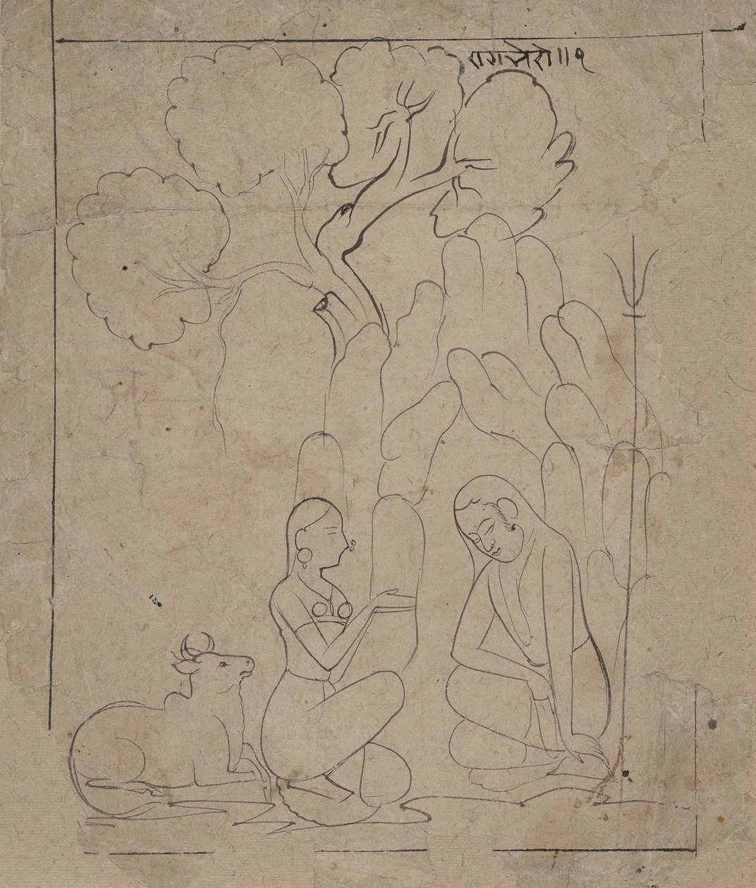 Shiva e Parvati em uma gruta da montanha, ca. 1800. de Unbekannt