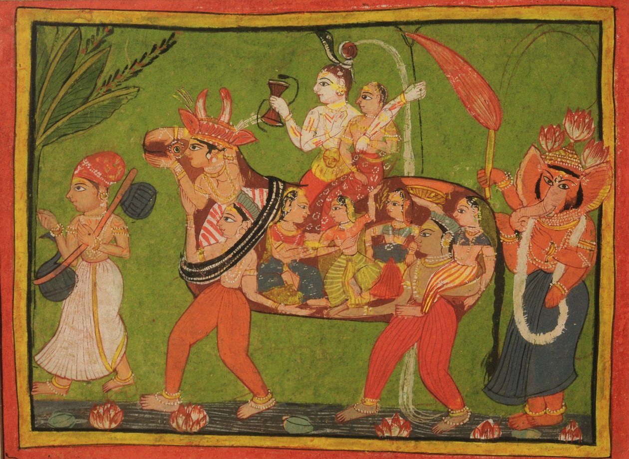 Shiva e Parvati em uma vaca composta de mulheres reunidas de Unbekannt
