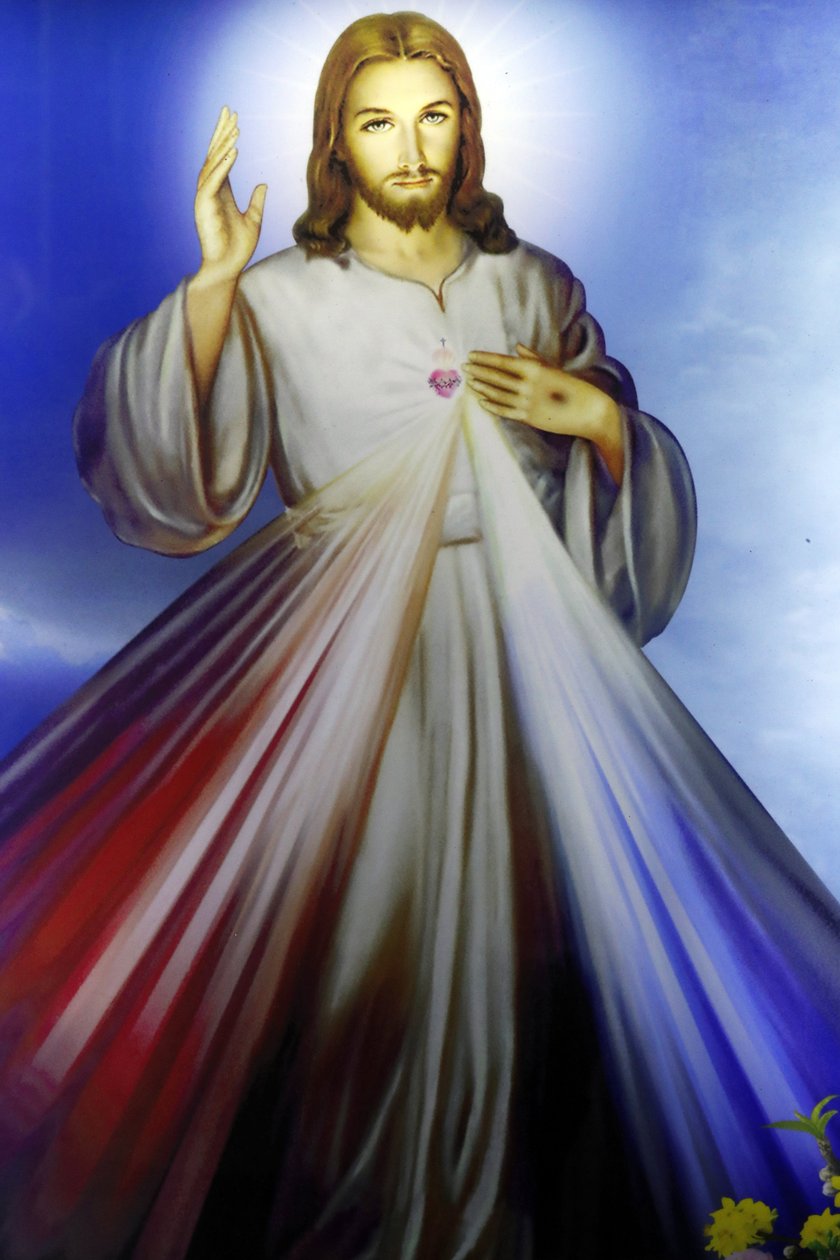 Loja que vende artigos cristãos religiosos. Jesus Misericordioso, eu confio em ti. Cidade Ho Chi Minh. Vietnã de Unbekannt