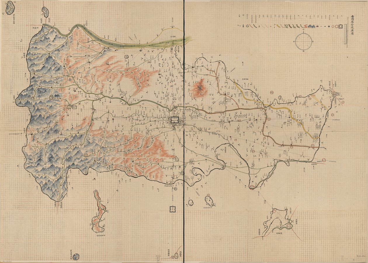 Mostra montanhas, rios, cidades, aldeias, mercados, templos e estradas no Condado de Anyang, Província de Henan. Relevo mostrado pictorialmente. Disponível também através do website da Biblioteca do Congresso como imagem raster. Número de chamada anterior: de Unbekannt