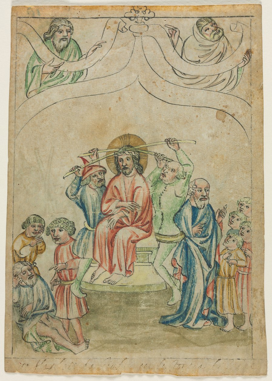Folha Única de uma Biblia Pauperum: Cristo Carregando a Cruz verso, c. 1410 de Unbekannt