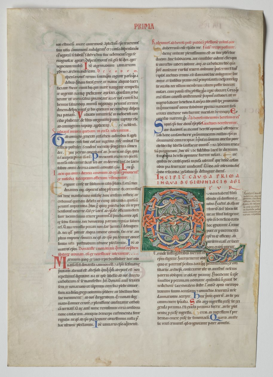 única folha de um decreto por Graciano: Q inicial Decorado [uidam ter trazido], c1160-1165 de Unbekannt