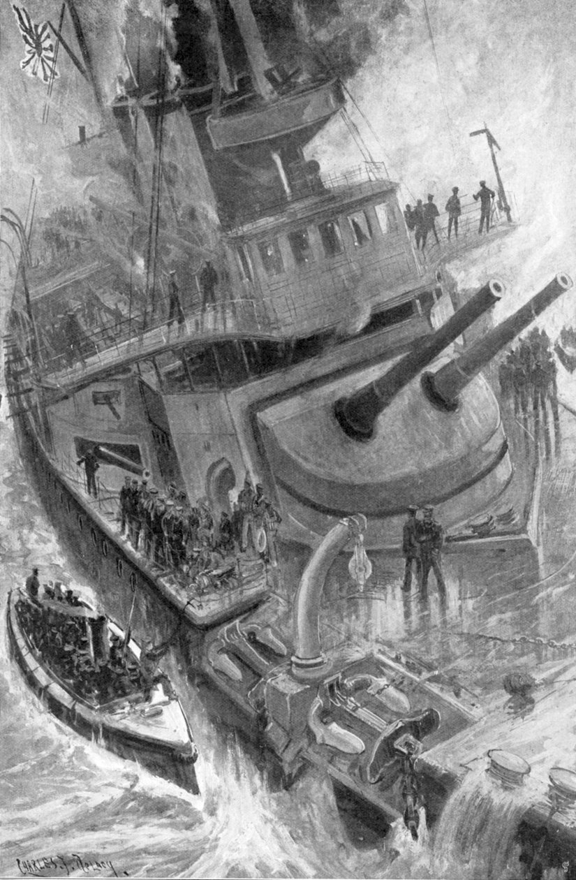 Naufrágio do navio de guerra japonês Hatsuse, Guerra Russo-Japonesa, 1904-5 de Unbekannt