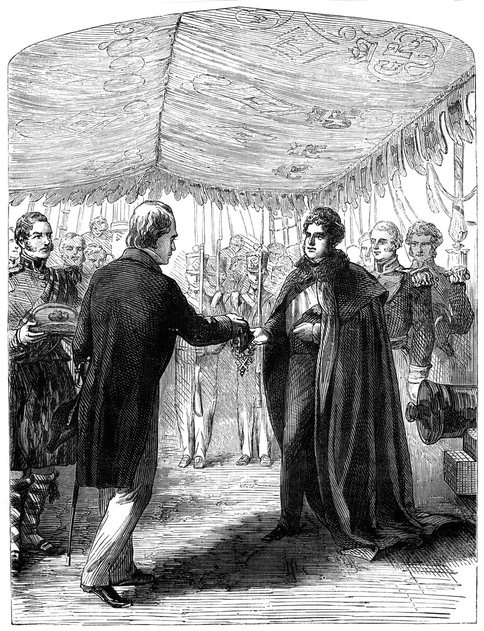 Sir Walter Scott apresentando a Cruz de Santo André ao rei George IV, 1822 de Unbekannt