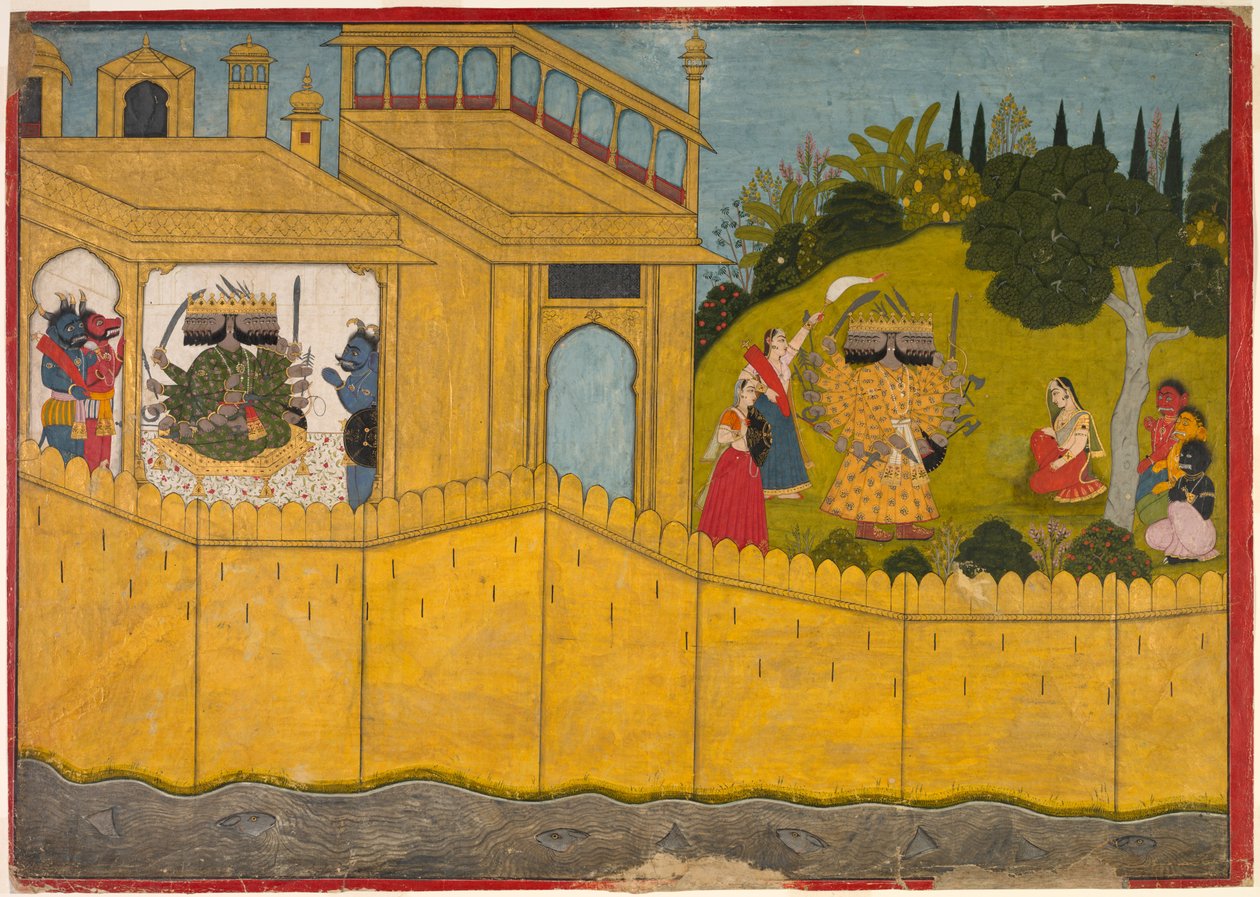 Sita no Jardim do Lanka, Do épico Ramayana de Valmiki, c. 1725 de Unbekannt