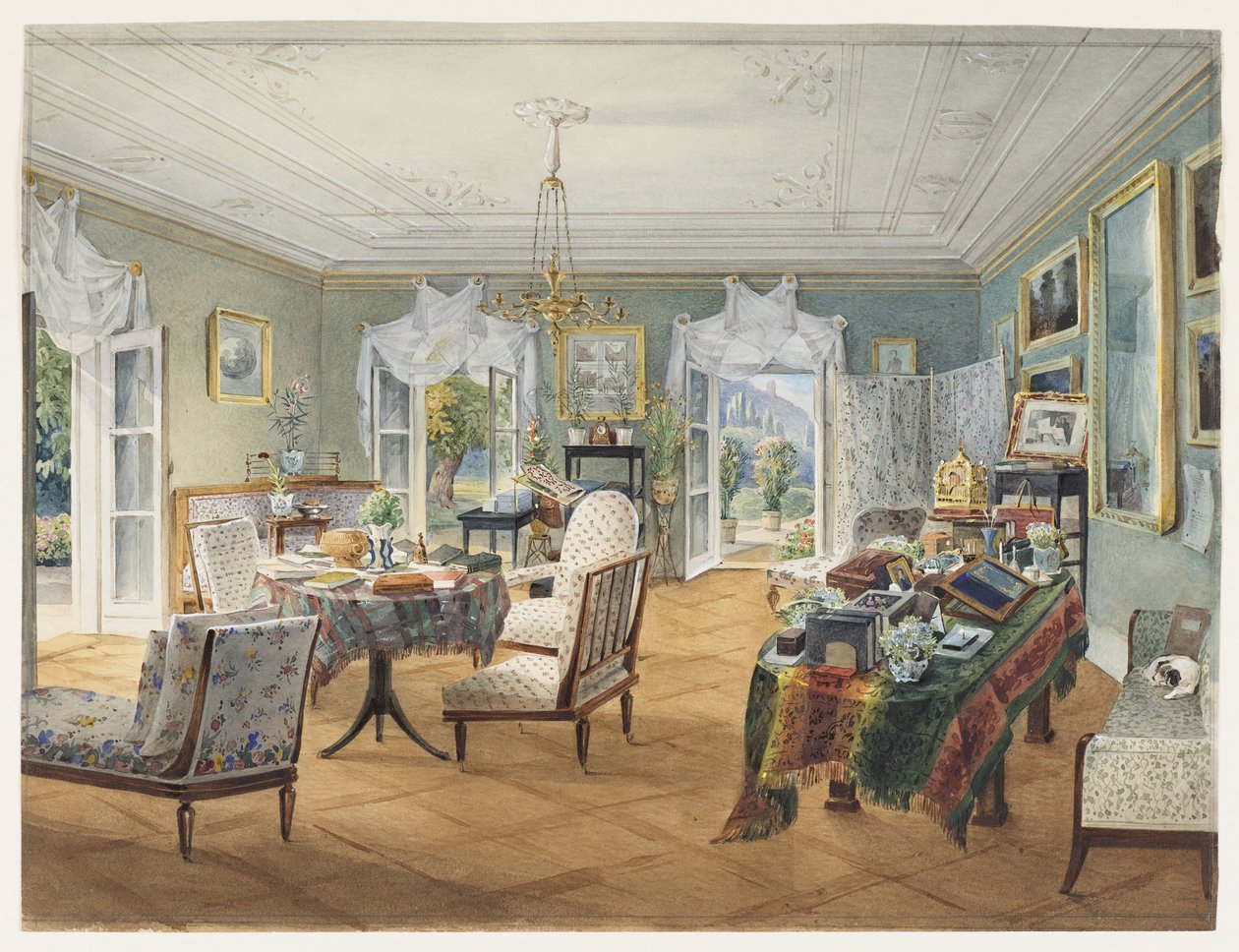 Sala de estar em uma propriedade rural, 1830-1840 de Unbekannt