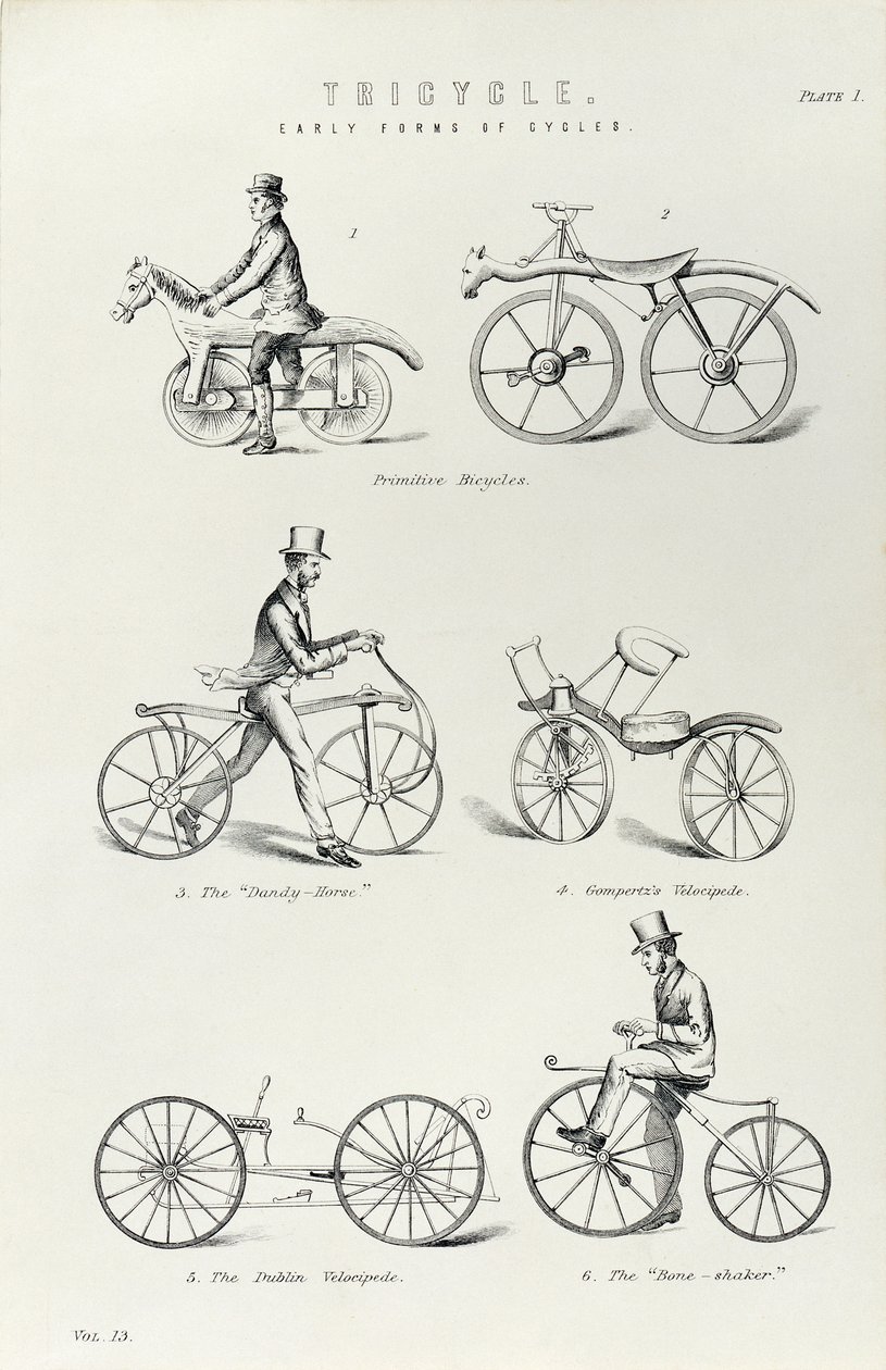 Seis formas antigas de bicicleta, c1870 de Unbekannt