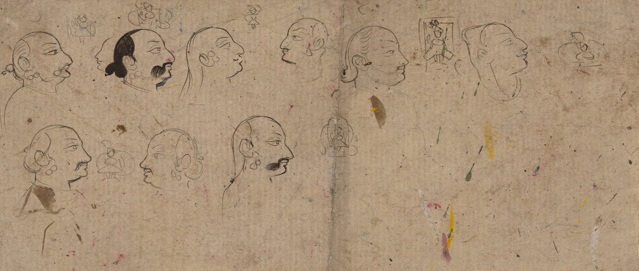 Página de Esboço de Estudos Faciais, provavelmente Maharao Kishor Singh, ca. 1830. de Unbekannt