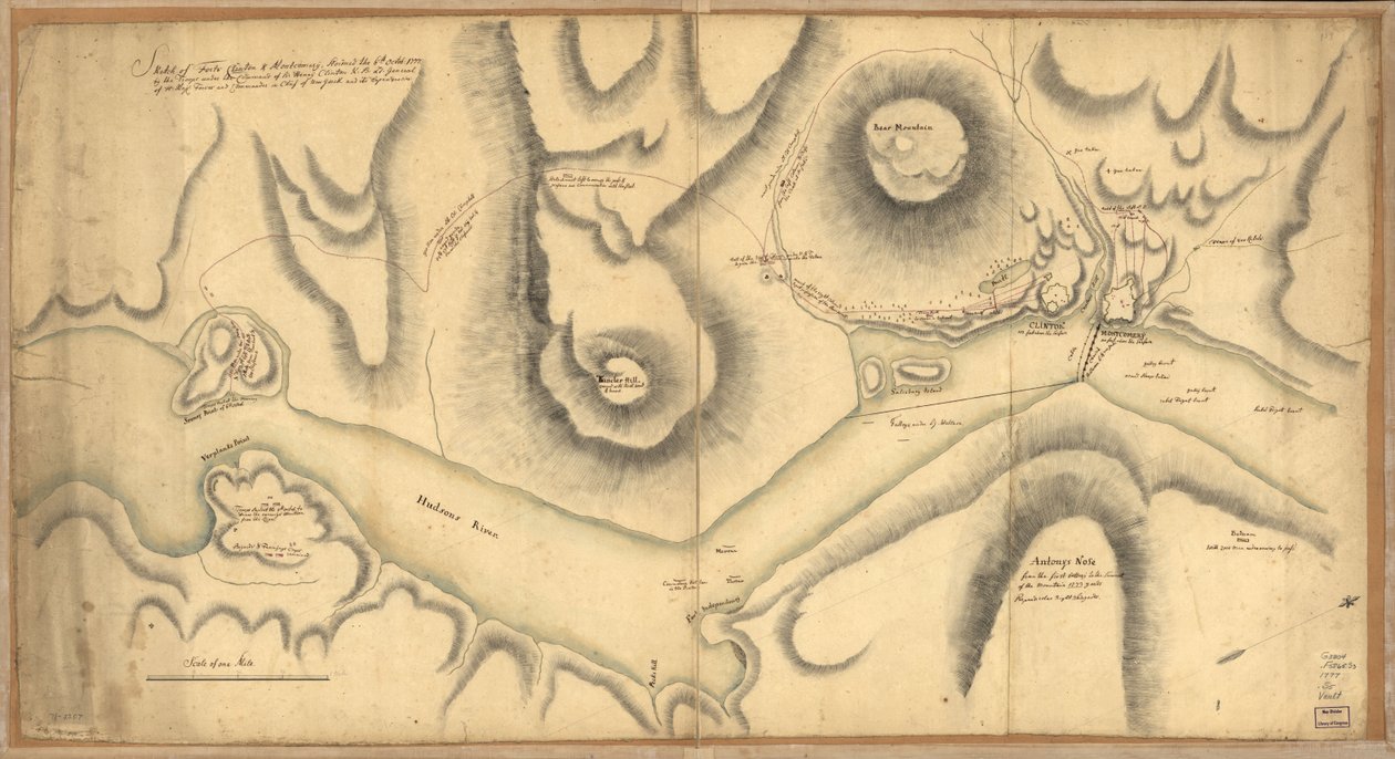 Esboço de Forts Clinton & Montgomery, invadiu o 6 de outubro. 1777 pelas tropas sob o comando de Sir Henry Clinton, K.B., tenente-general das forças de H. Maj. e comandante em chefe de Nova York e suas dependências. de Unbekannt