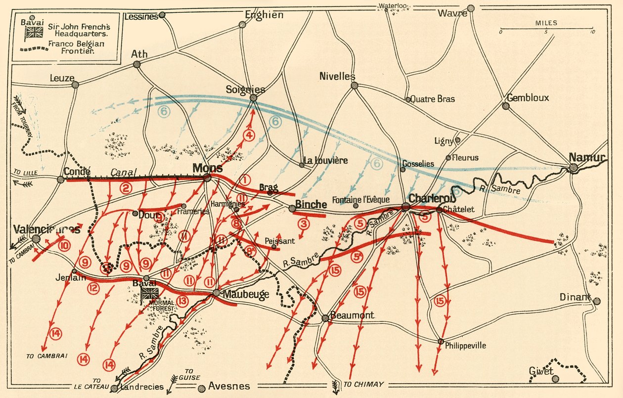 Esboço das operações principais perto de Mons e Charleroi, c1914, c1920. de Unbekannt