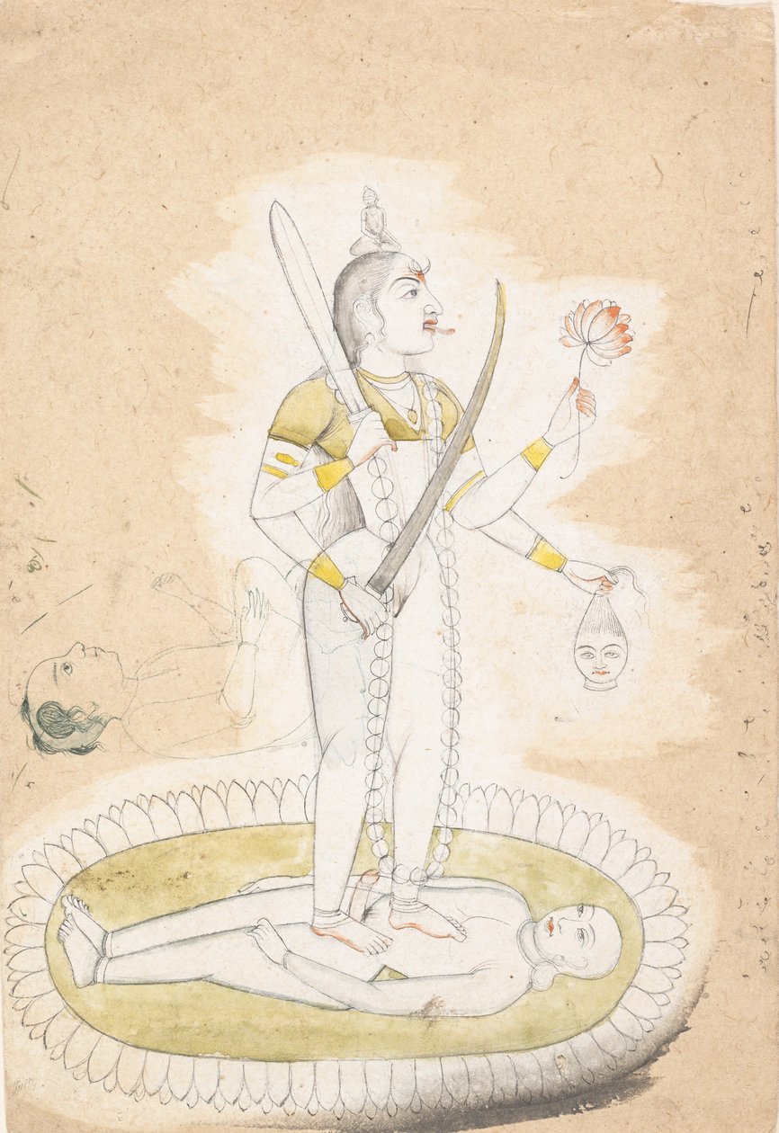 Sketch com Kali e um Young Boy, ca. 1800. de Unbekannt