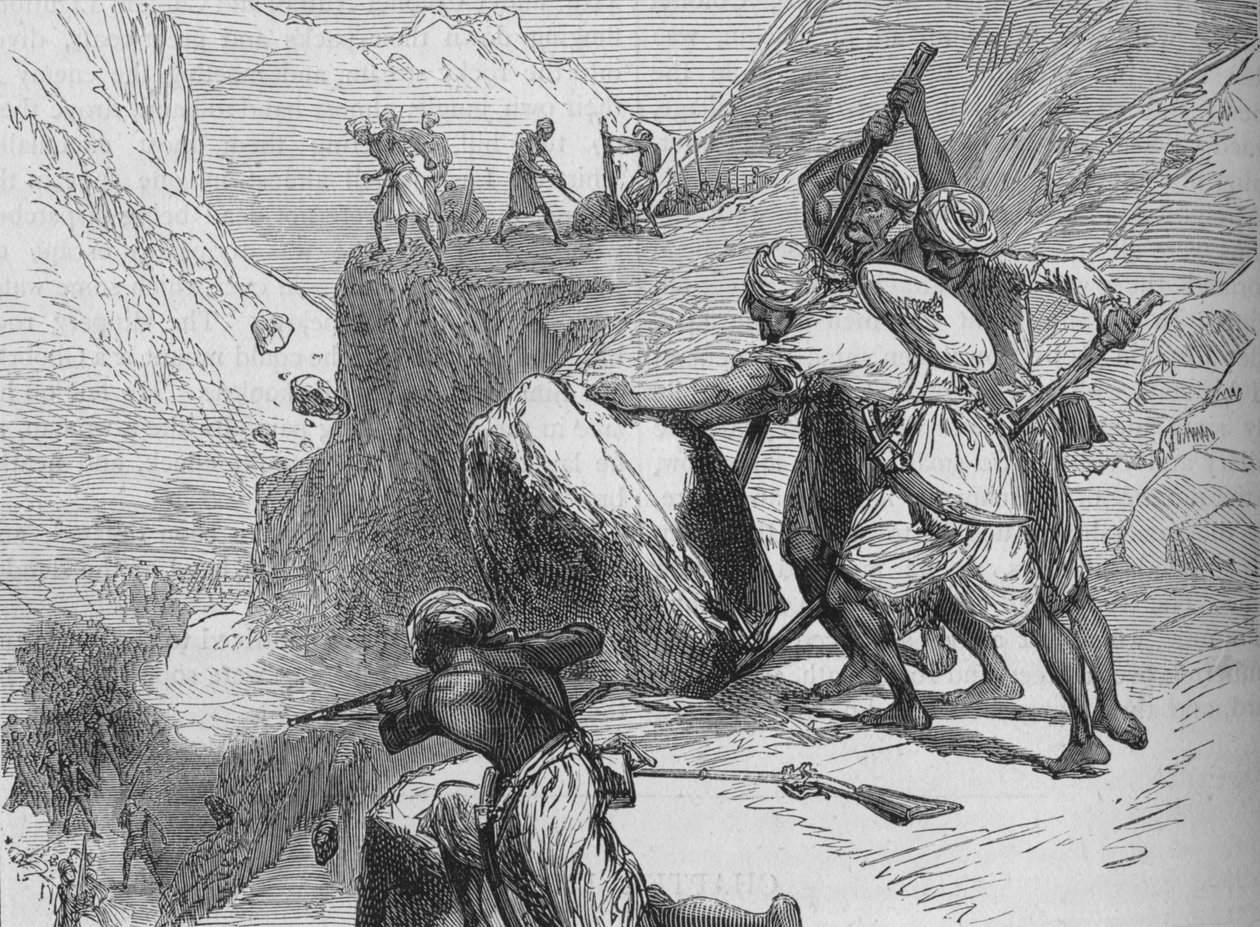Skirmish em uma passagem de montanha, c1880 de Unbekannt