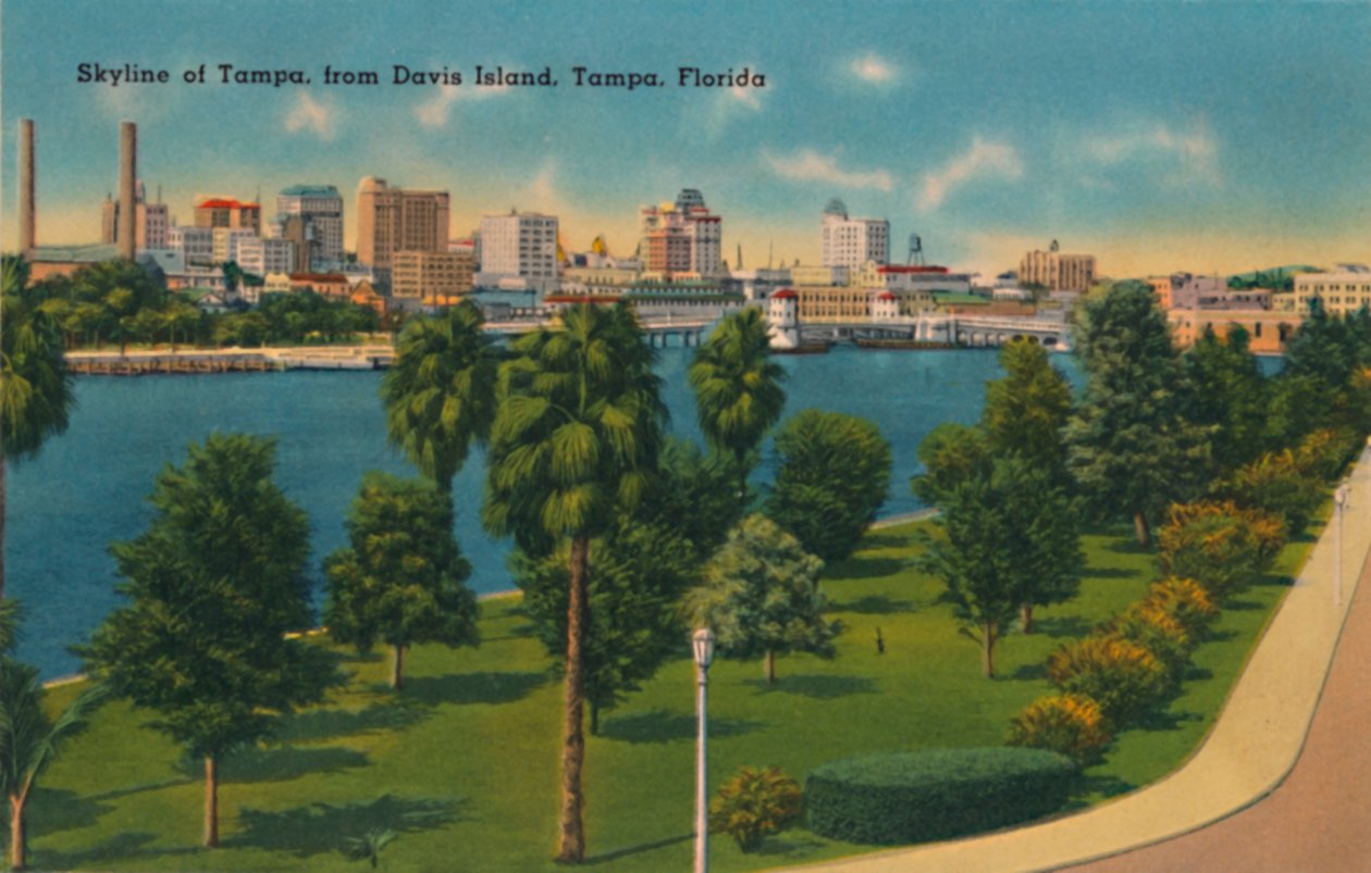 Skyline de Tampa, da Ilha Davis, Tampa, Flórida, c1940s de Unbekannt