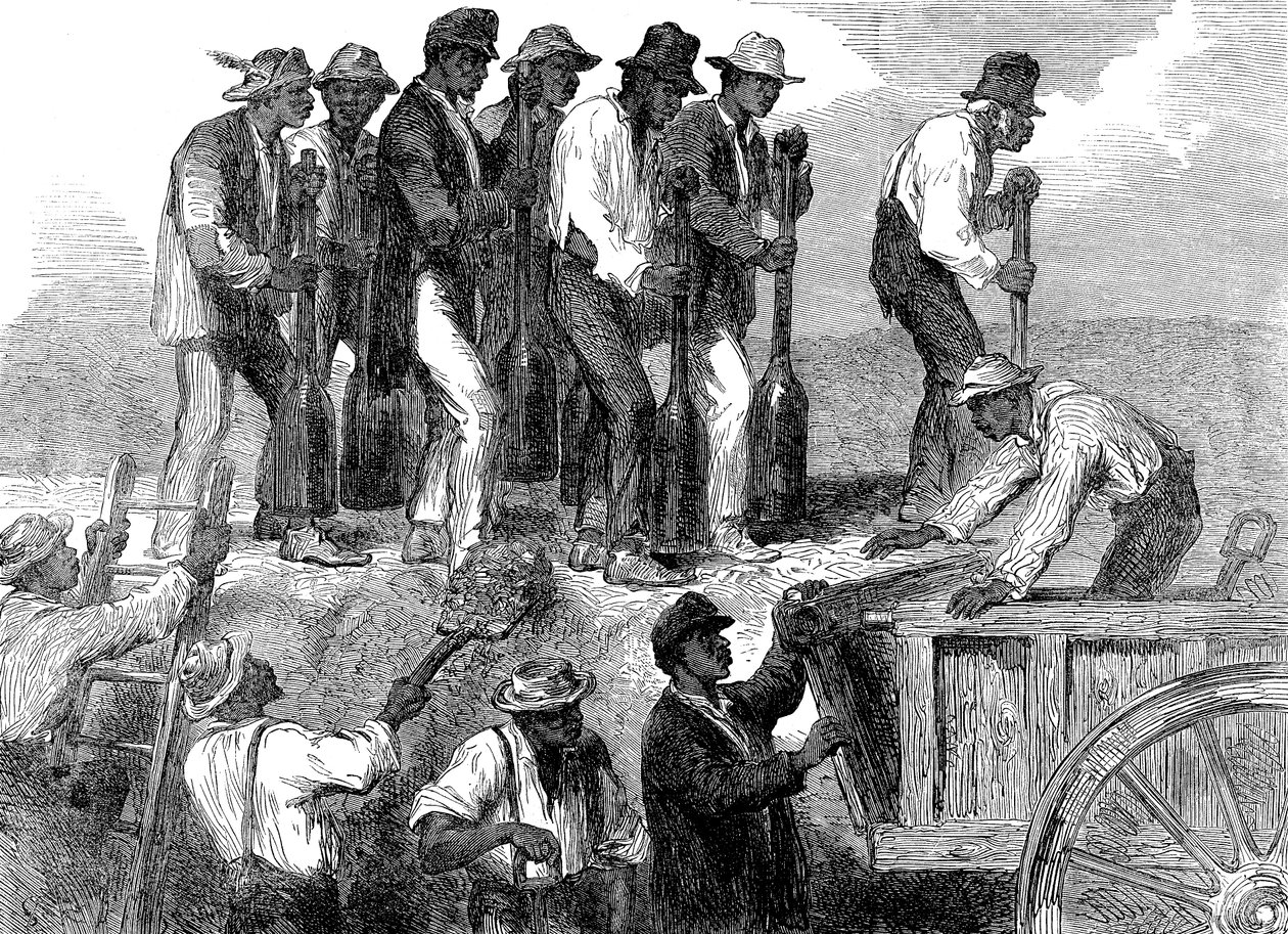 Trabalho escravo reforçando as fortificações da Savana, Geórgia, Guerra Civil Americana, 1863 de Unbekannt