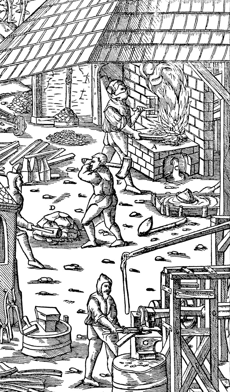 Fundição de ferro e barras de martelo com um martelo mecânico, 1556 de Unbekannt