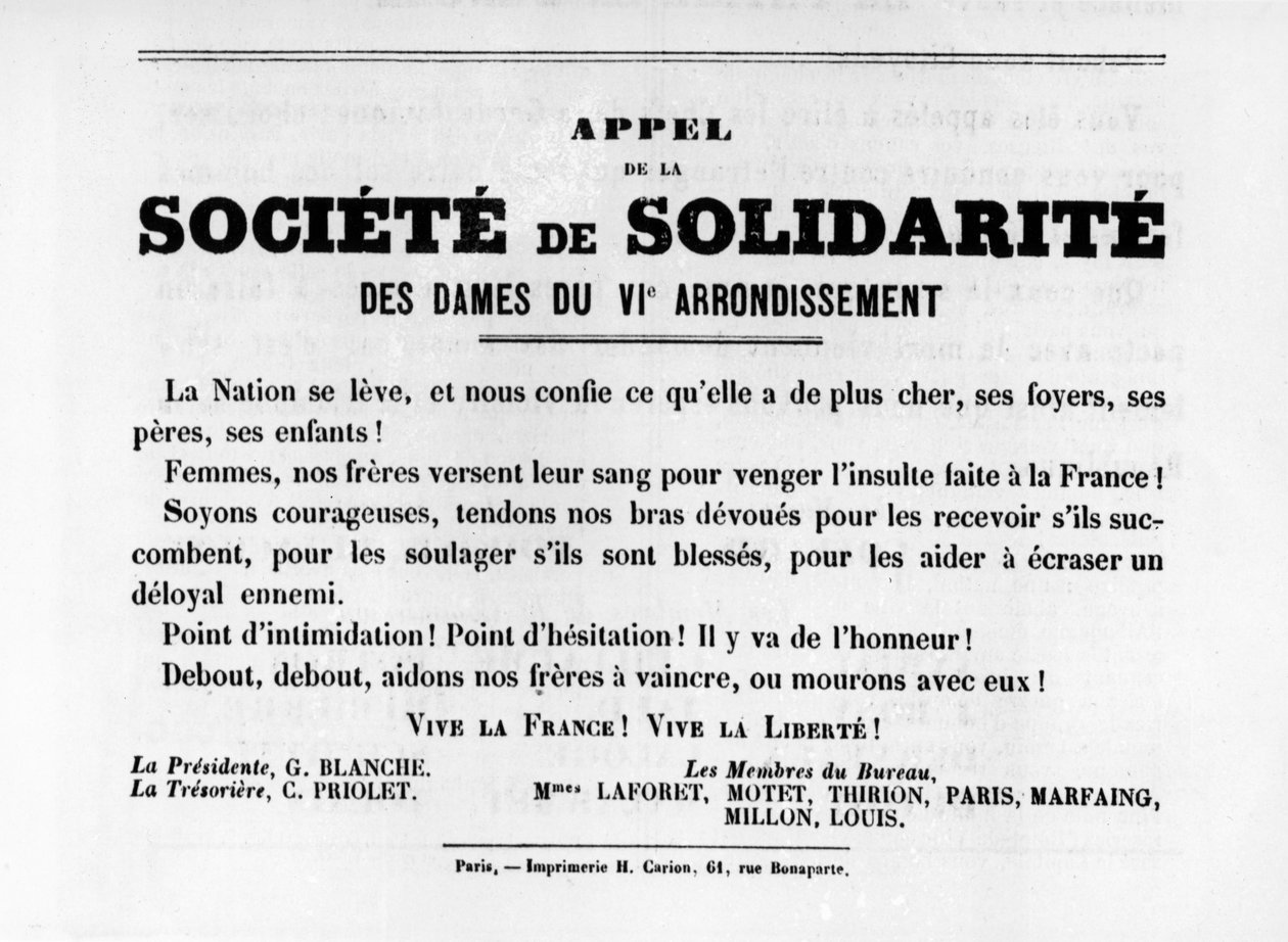 Societe de Solidarite, dos cartazes políticos franceses da Comuna de Paris, maio de 1871 de Unbekannt