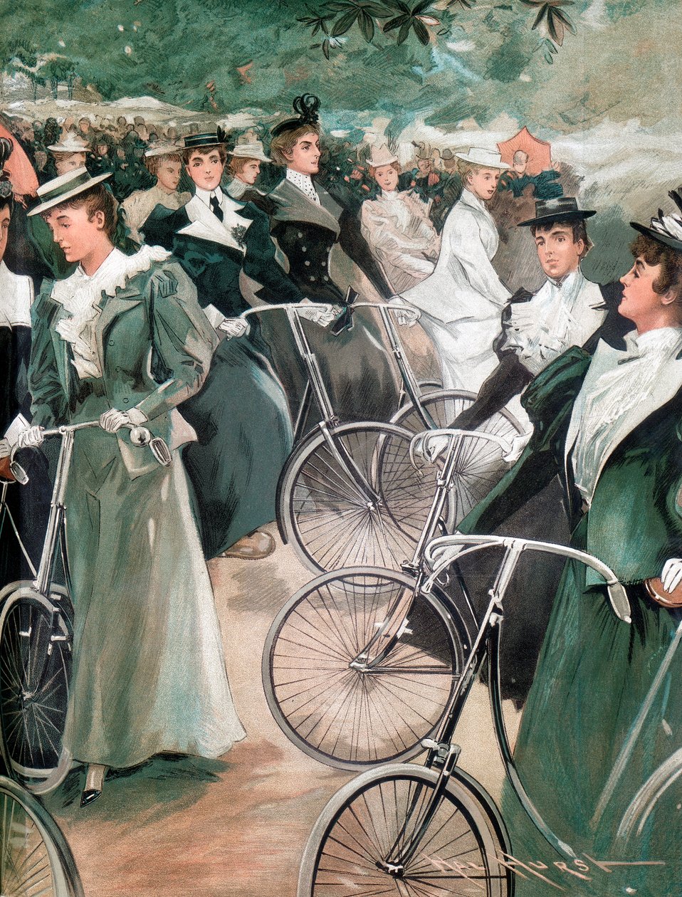 Senhoras da sociedade andando de bicicleta no Hyde Park, Londres, 1896 de Unbekannt