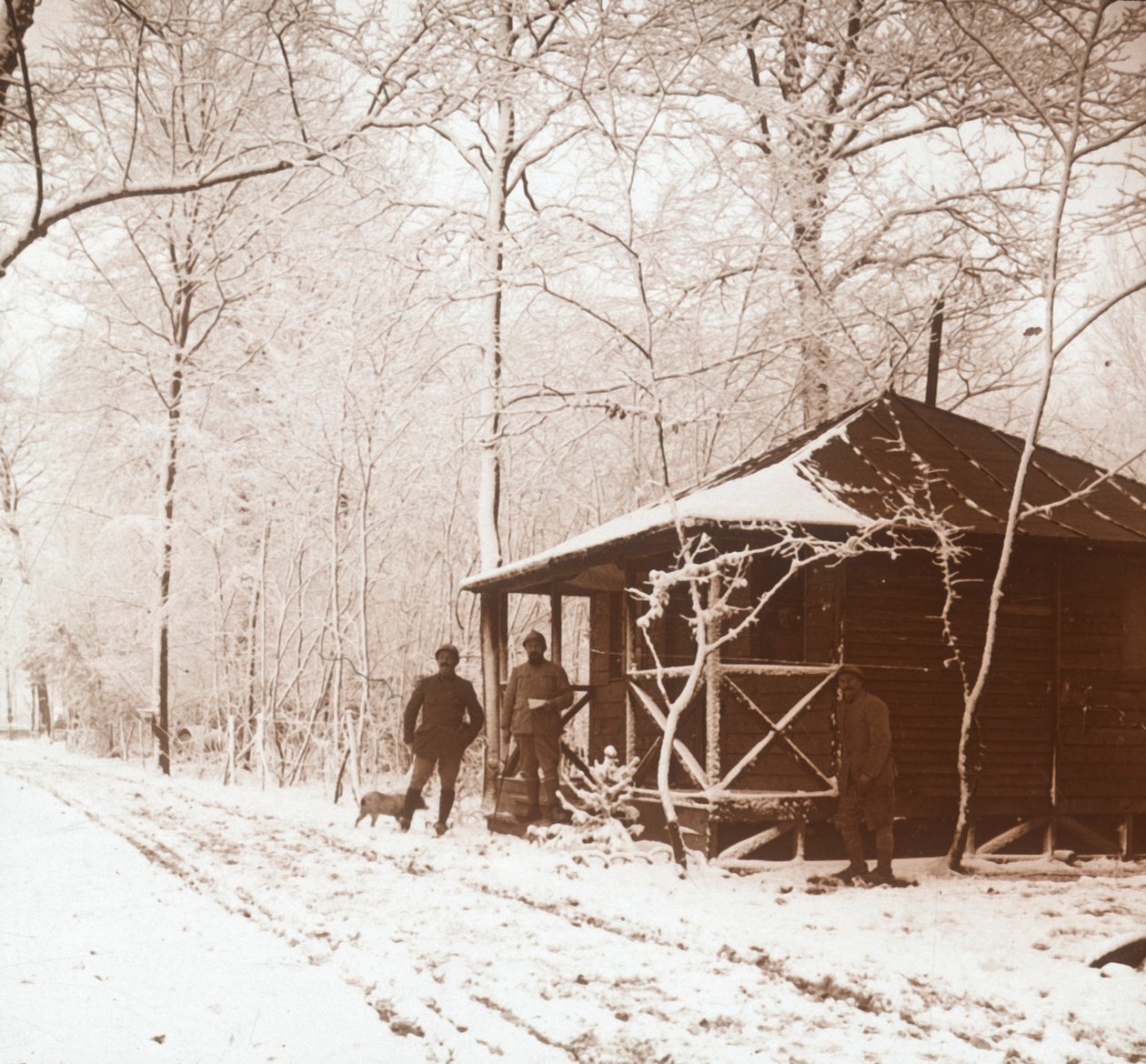 Soldados na neve, Marquenterre, norte da França, c1914-c1918 de Unbekannt
