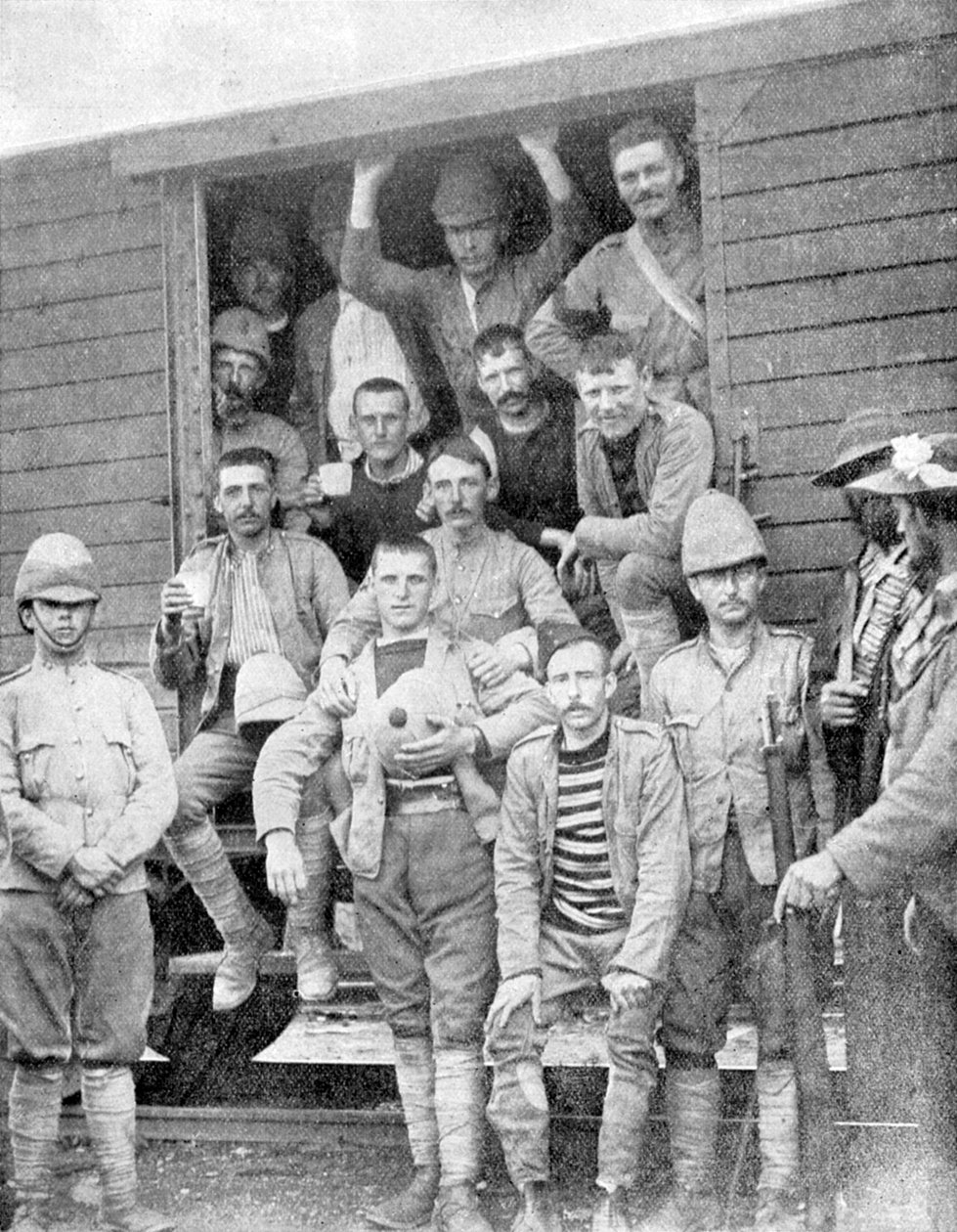 Soldados dos 18os Hussardos no trem para Pretória, África do Sul, Guerra dos Bôeres, 1900 de Unbekannt