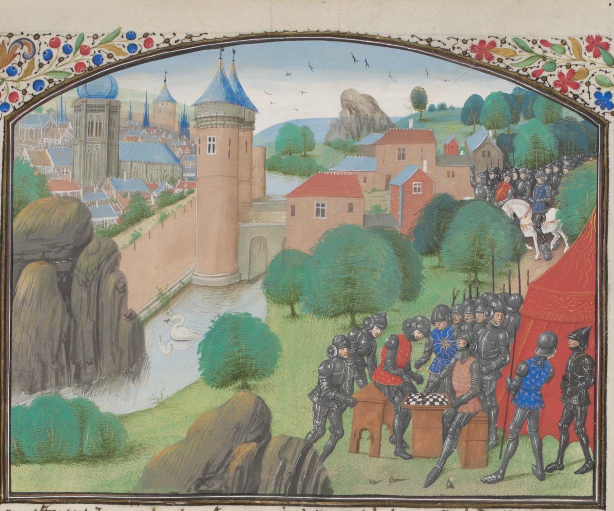 Soldados jogando dados antes da cidade de Cesareia. Miniatura da História de William of Tyre, 1460s de Unbekannt