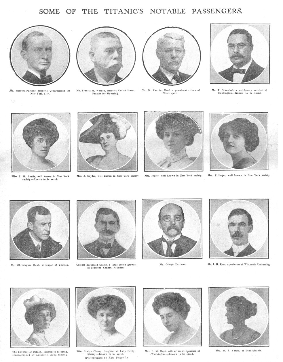Alguns dos Notáveis Passageiros do Titanic, 20 de abril de 1912. de Unbekannt