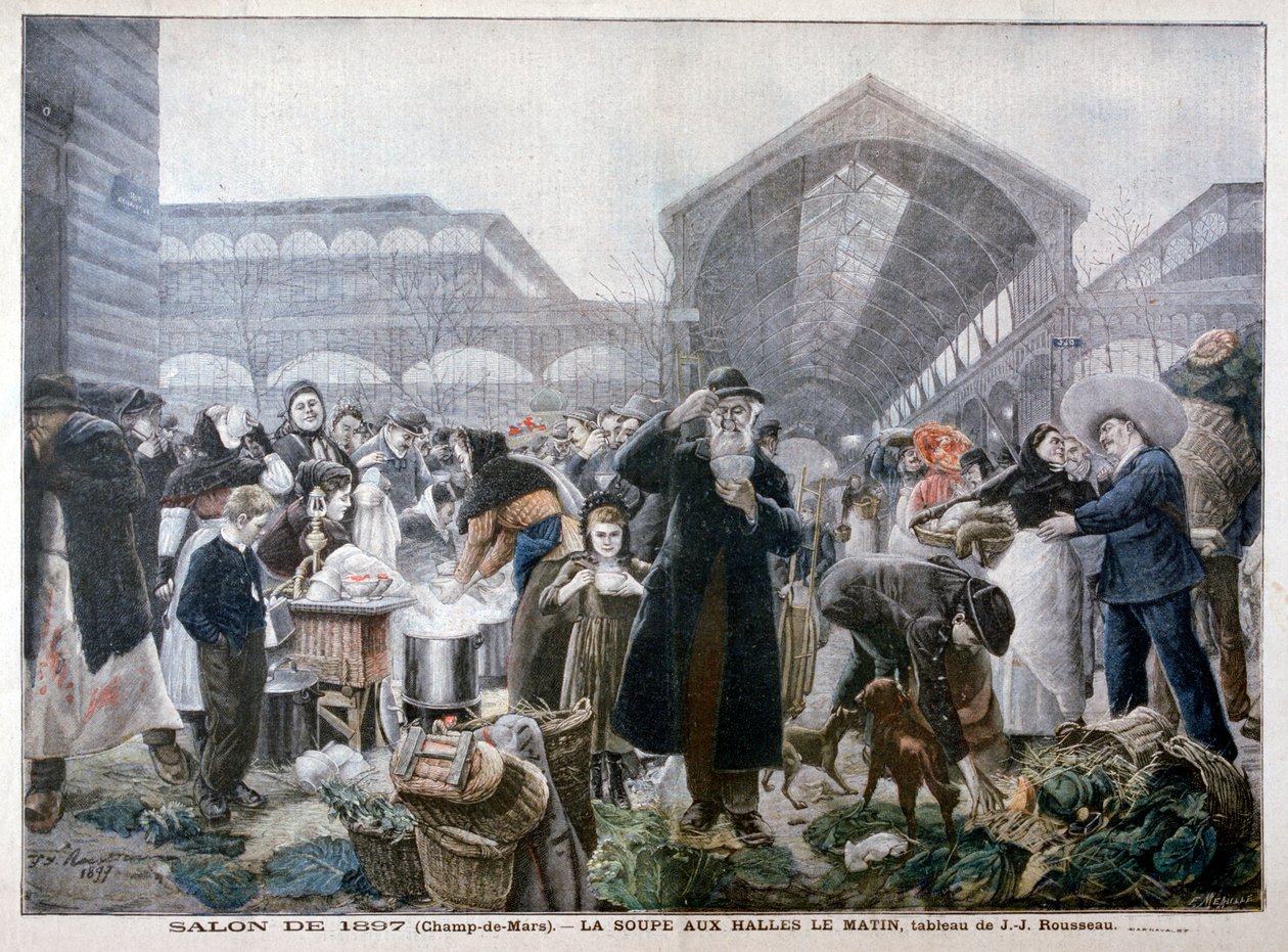 Suporte de sopa no mercado Les Halles pela manhã, 1897 de Unbekannt