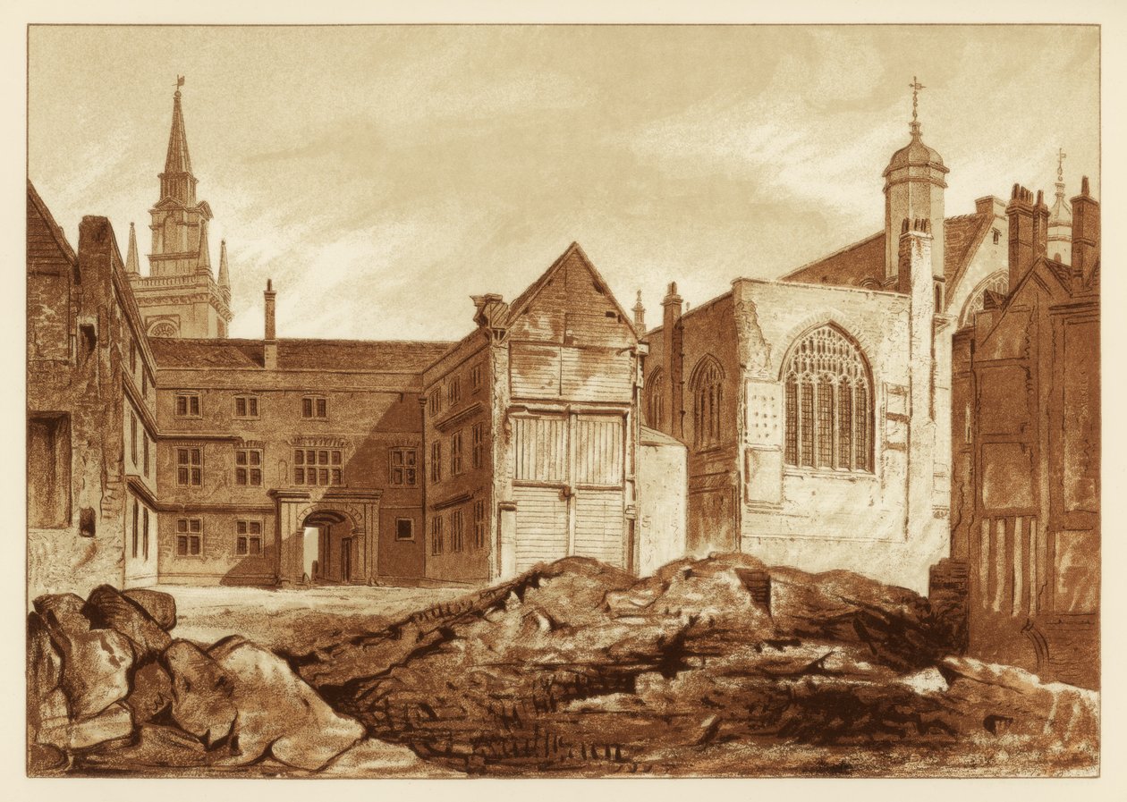 Vista sudeste da Guildhall Chapel e Blackwell Hall, cidade de Londres, 1886 de Unbekannt