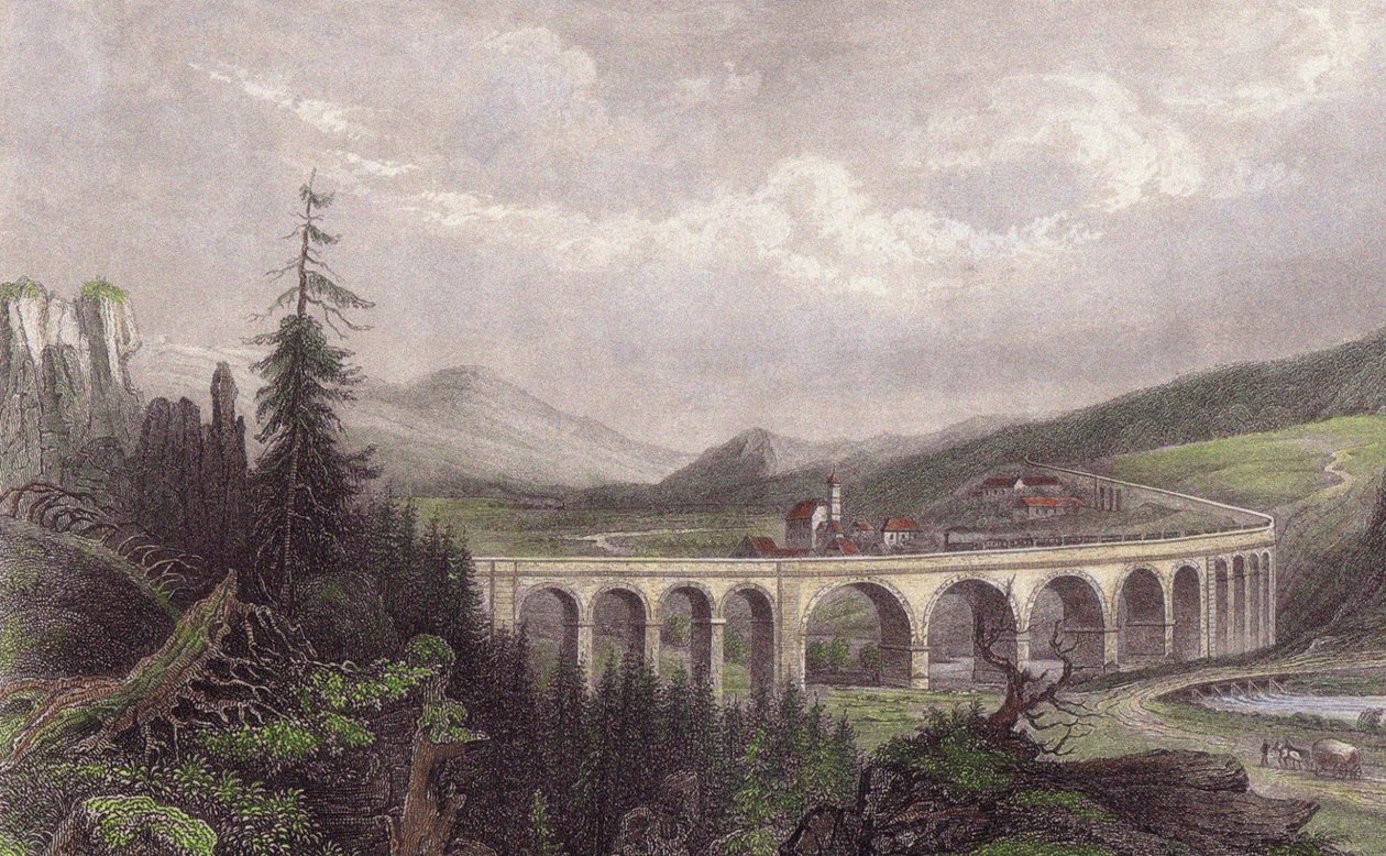Estrada de ferro do sul. Viaduto Payerbach, Semmering de Unbekannt