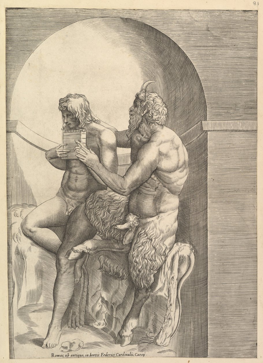 Speculum Romanae Magnificentiae: Pan Ensinando o Jovem Olimpo a tocar flauta, ca. 1540-80. de Unbekannt