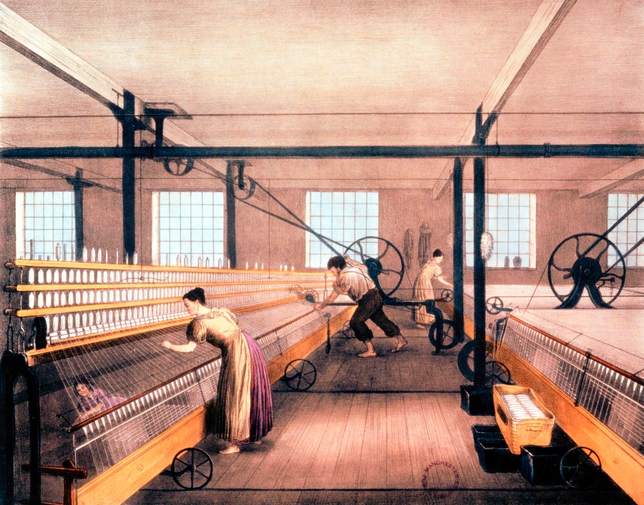 Fiação de algodão com mulas de ação automática do tipo idealizado por Richard Roberts em 1825 c1835 de Unbekannt
